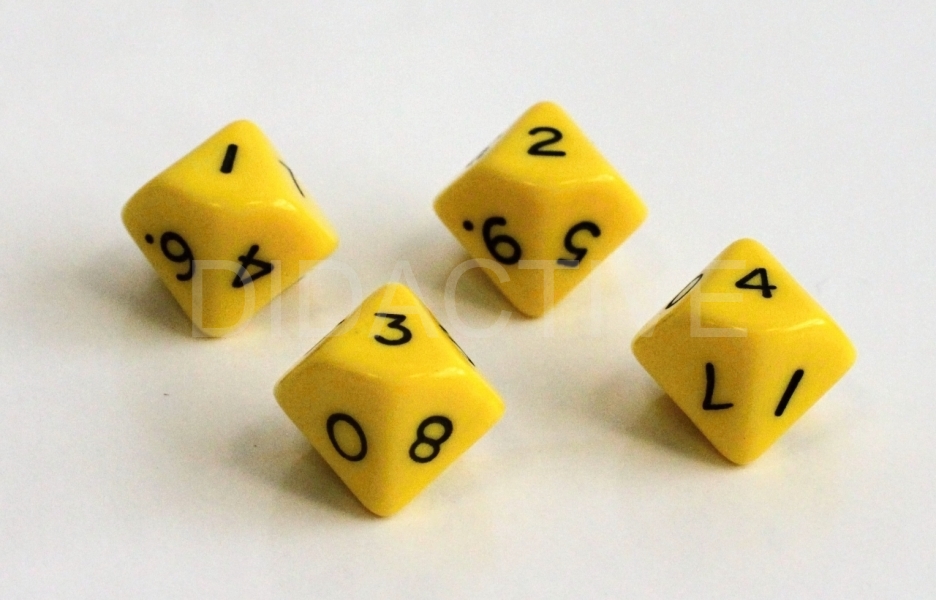 Desetistěnné hrací kostky 4ks - jen jednotky (0-9)